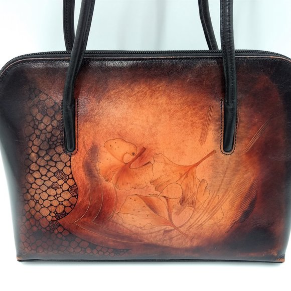 BAMBUS‎ Women's Brown Leather Art Double Strap Purse Shoulder Bag - Picture 2 of 16